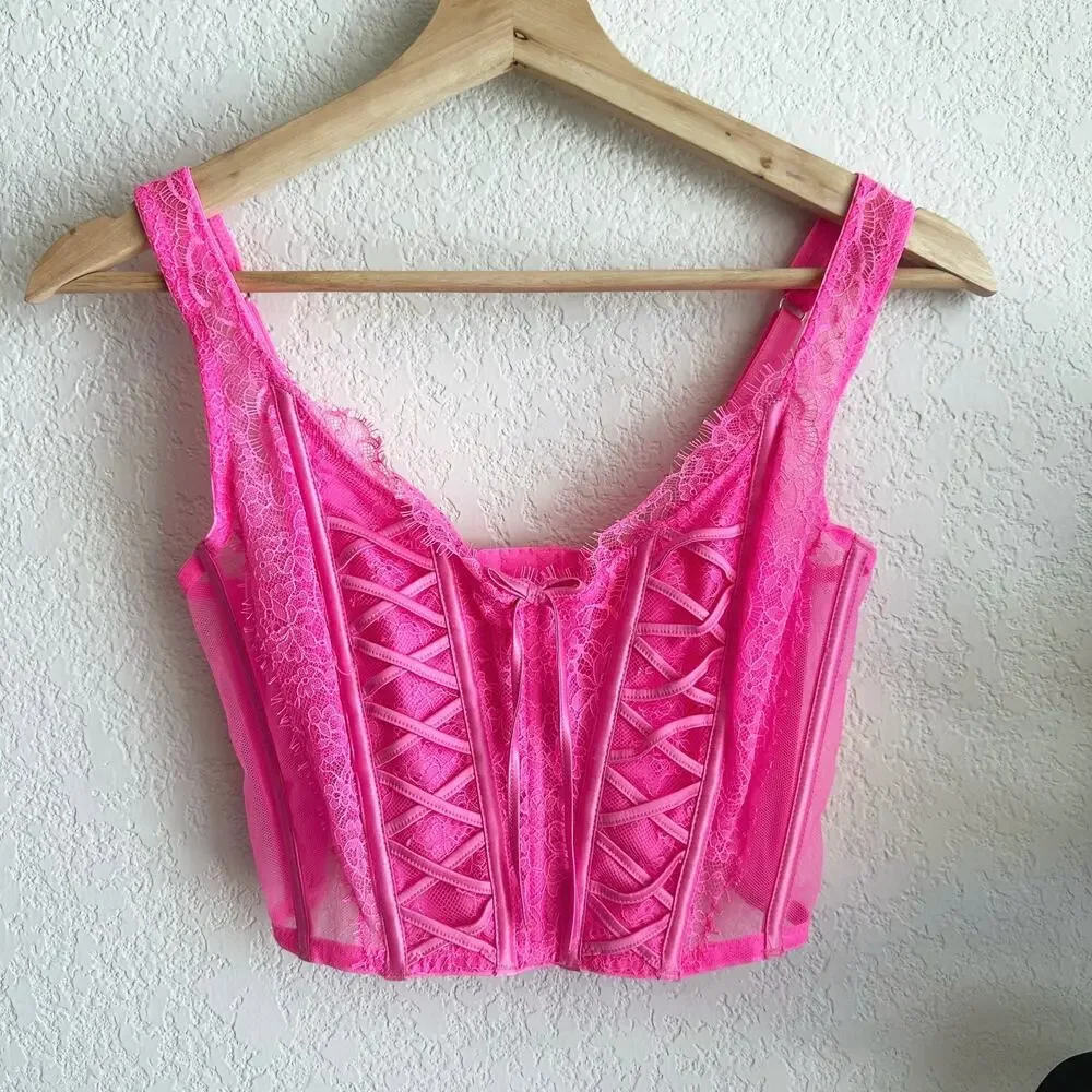 Victorias Secret Corset Size S-DD Regencycore Sexy Coquette Victorian Pink Sheer